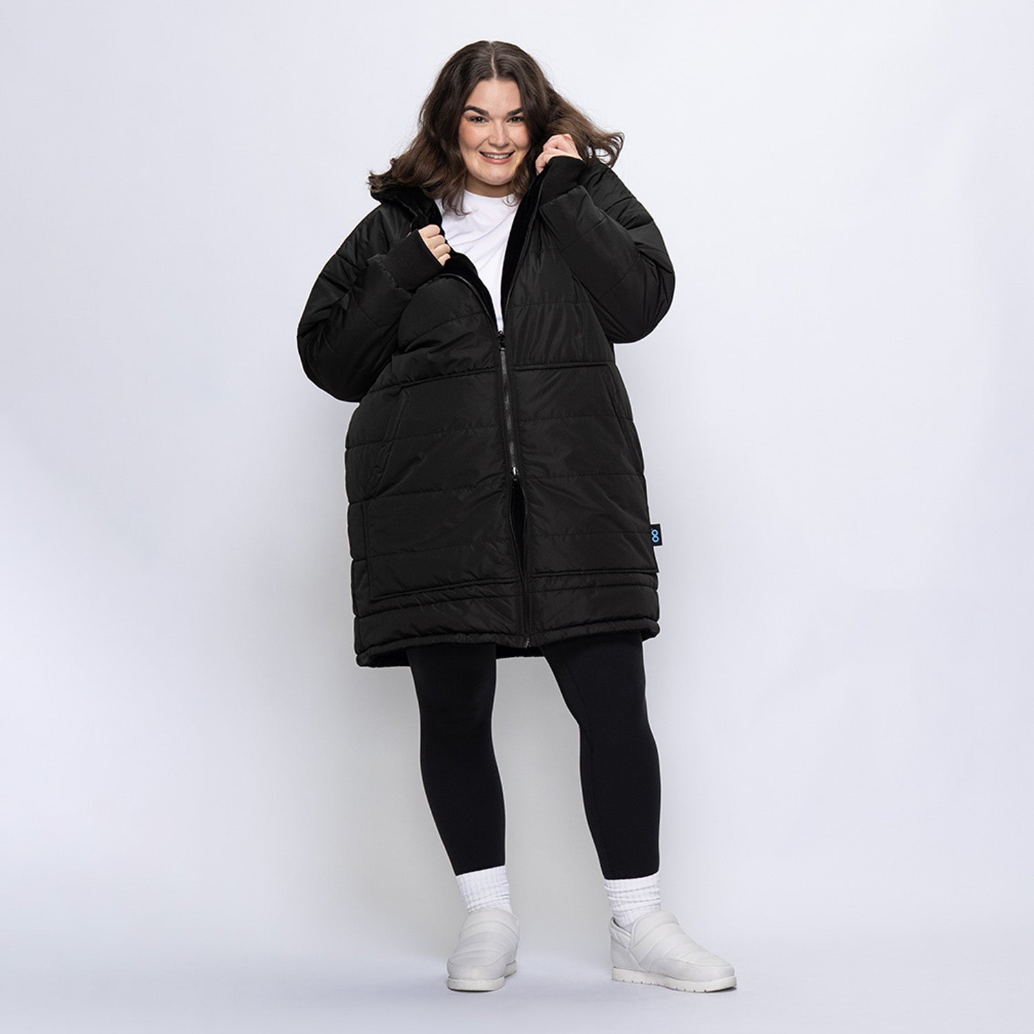 Black Zip Long Puffer Jacket – The Oodie UK - Main Image