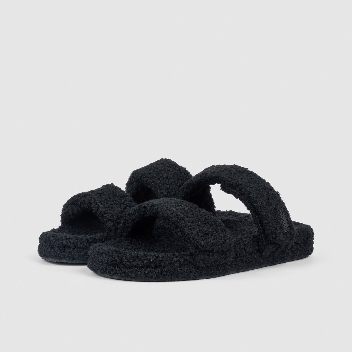 Black Two Strap Sherpa Slide