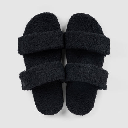 Black Two Strap Sherpa Slide