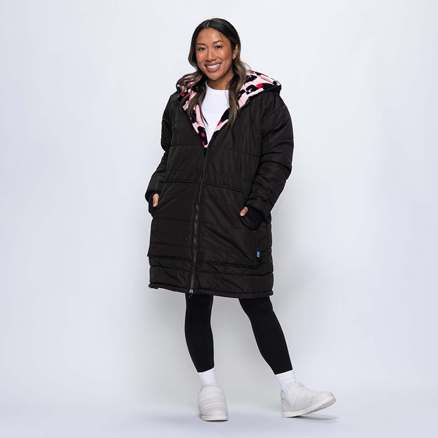 Black/Pink Leopard Long Puffer Jacket | The Oodie™ – The Oodie UK