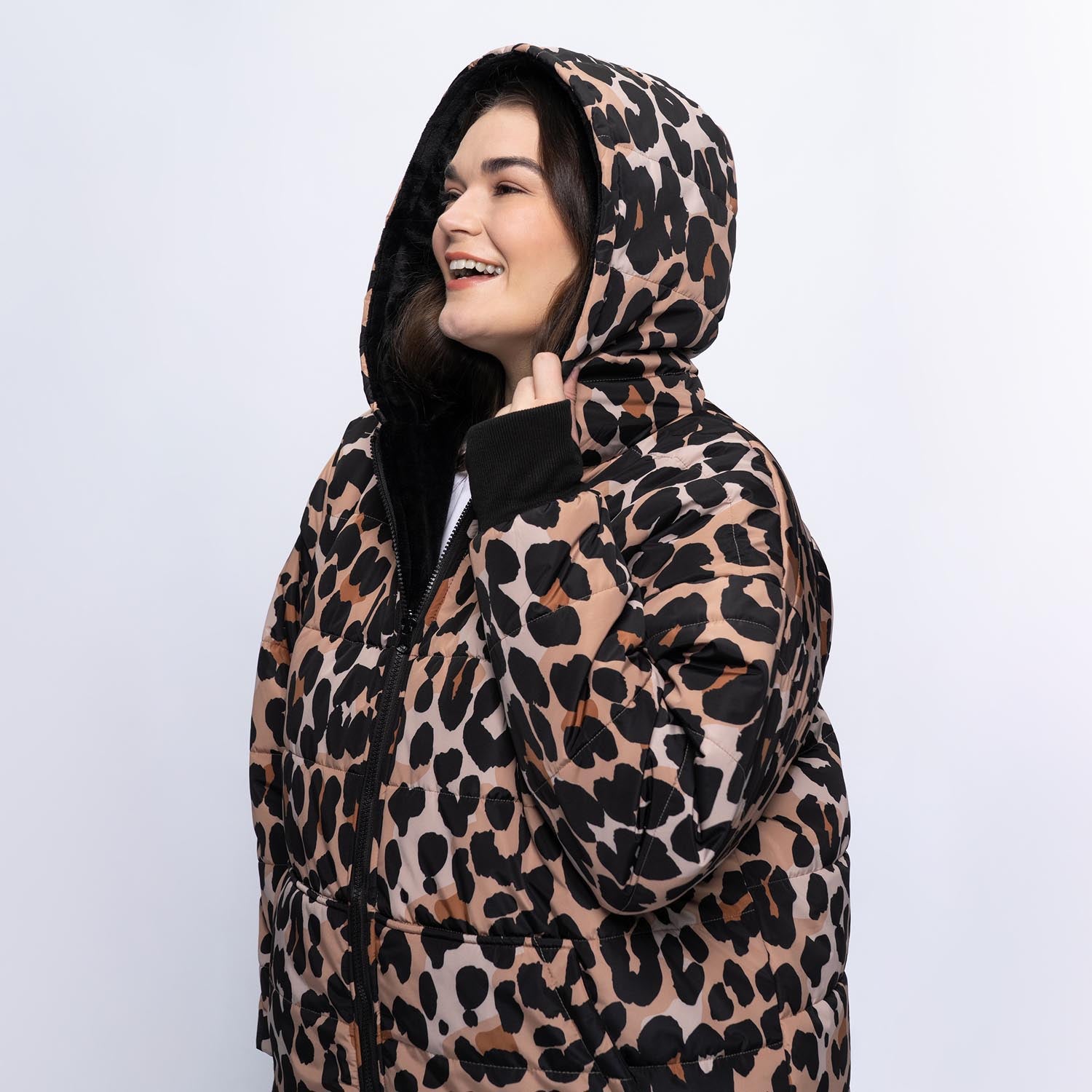 Leopard Print/Black Long Puffer Jacket – The Oodie UK