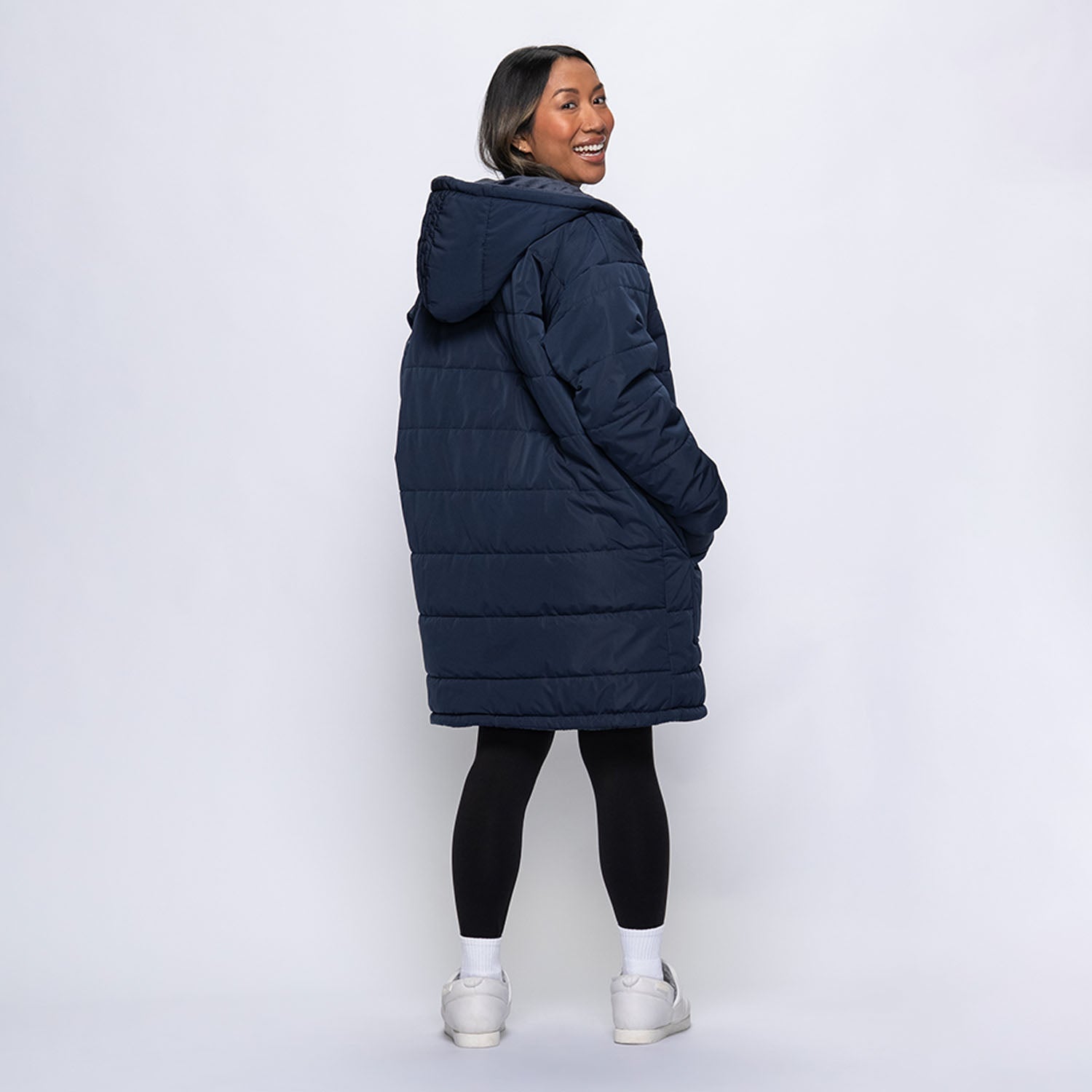 Navy Zip Long Puffer Jacket – The Oodie UK