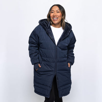 Navy Zip Long Puffer Jacket – The Oodie UK