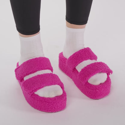 Pink Two Strap Sherpa Platform