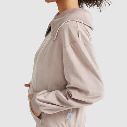 Taupe Velour Half Zip Pullover