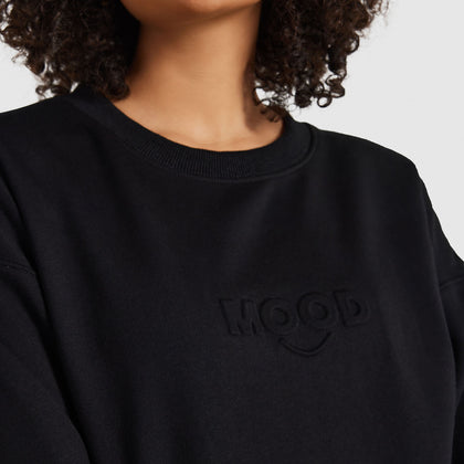 Black Relaxed Cotton Fleece Crew