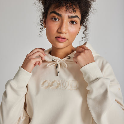 Cream Relaxed Cotton Fleece Hoodie