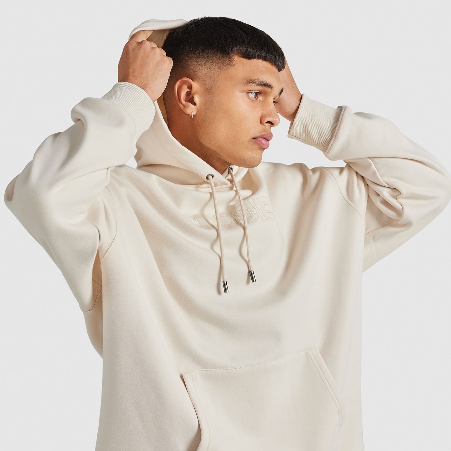 Cream Relaxed Cotton Fleece Hoodie