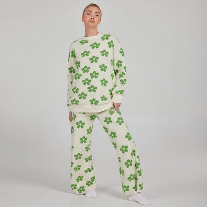 Flower Boucle Knit Crew Neck Sweater
