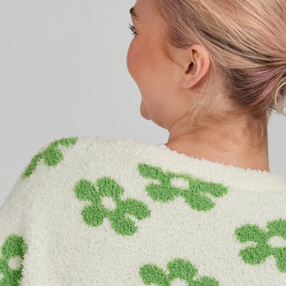 Flower Boucle Knit Crew Neck Sweater
